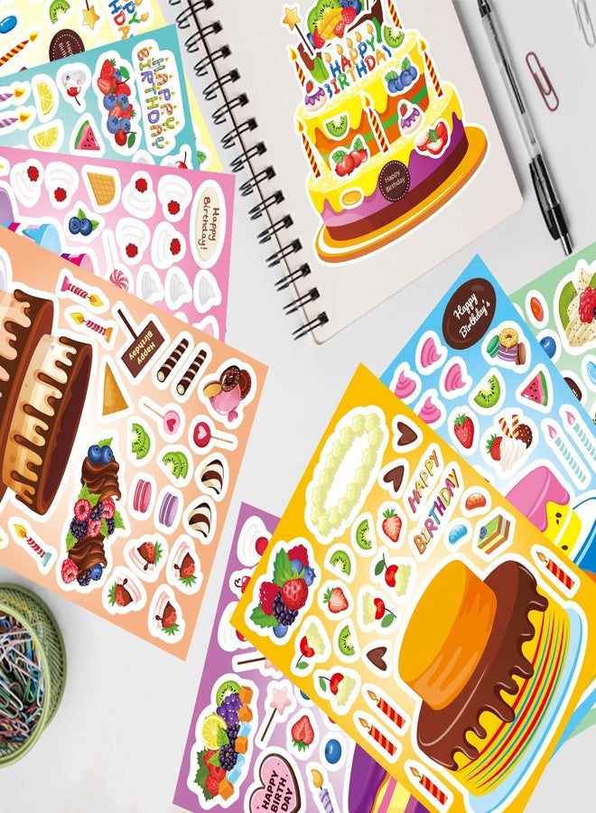 DUJAA 24 Sheets Birthday Stickers, Make-a-Cake Sticker for Kids, Birthday Cake Sticker Set, Color, Cartoon Style, Paper Material, Indoor Use, Kids' Party Gift, Scrapbook Decor, 24 Count - Image 5